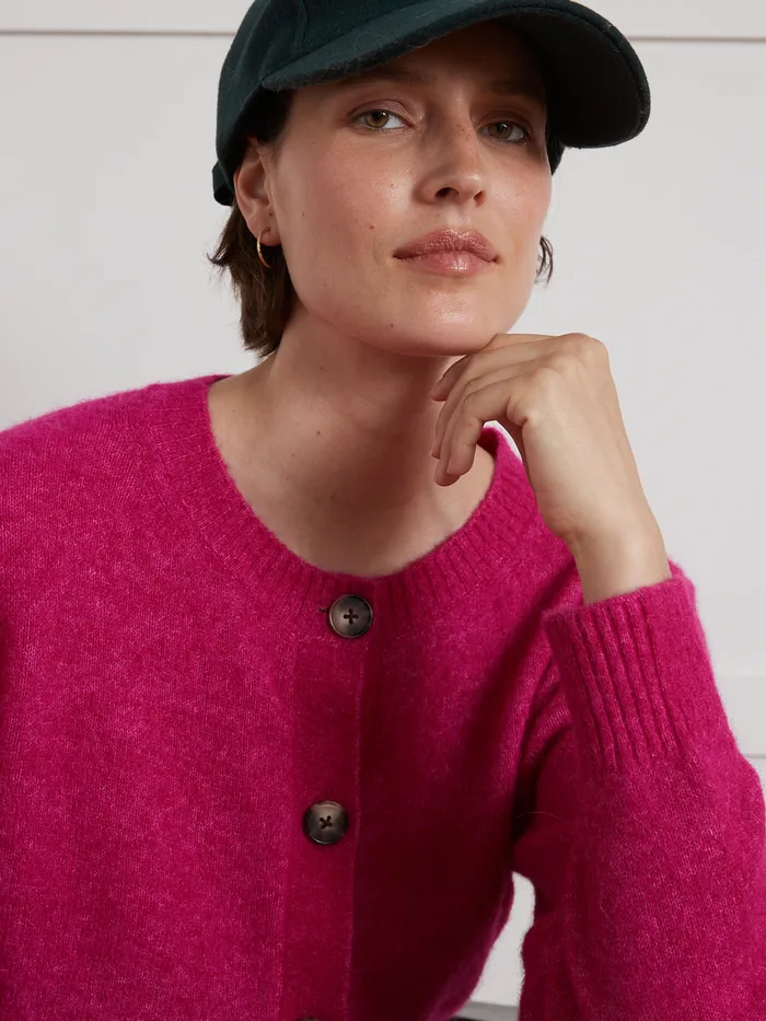 Women Cyrillus Clothing Wool An Alpaca Cardigan Rose