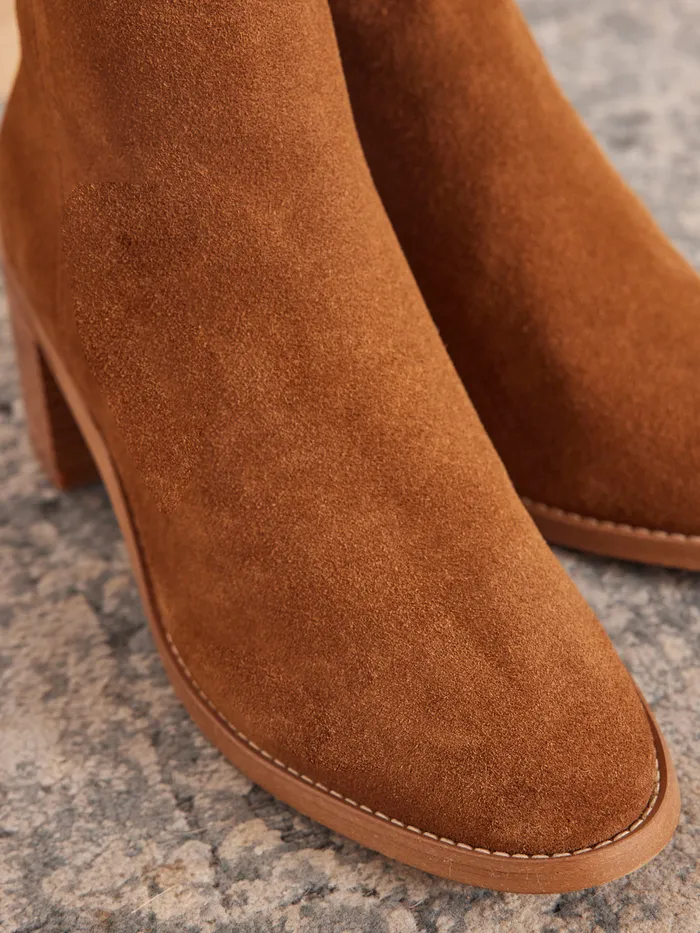 Women Cyrillus Shoes Split Leather Ankle Boots With Square Heel Camel