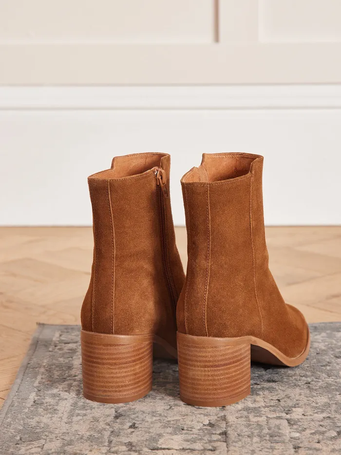 Women Cyrillus Shoes Split Leather Ankle Boots With Square Heel Camel