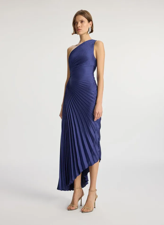 Women Delfina Satin Pleated Dress Riviera ALC Dresses