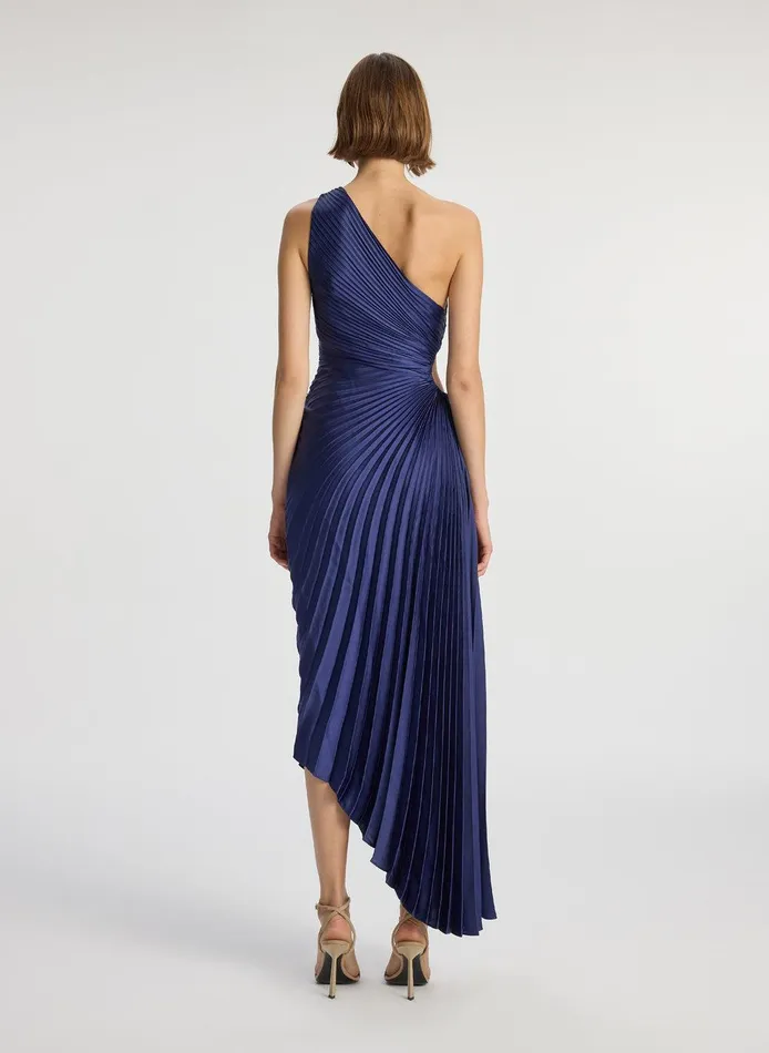 Women Delfina Satin Pleated Dress Riviera ALC Dresses