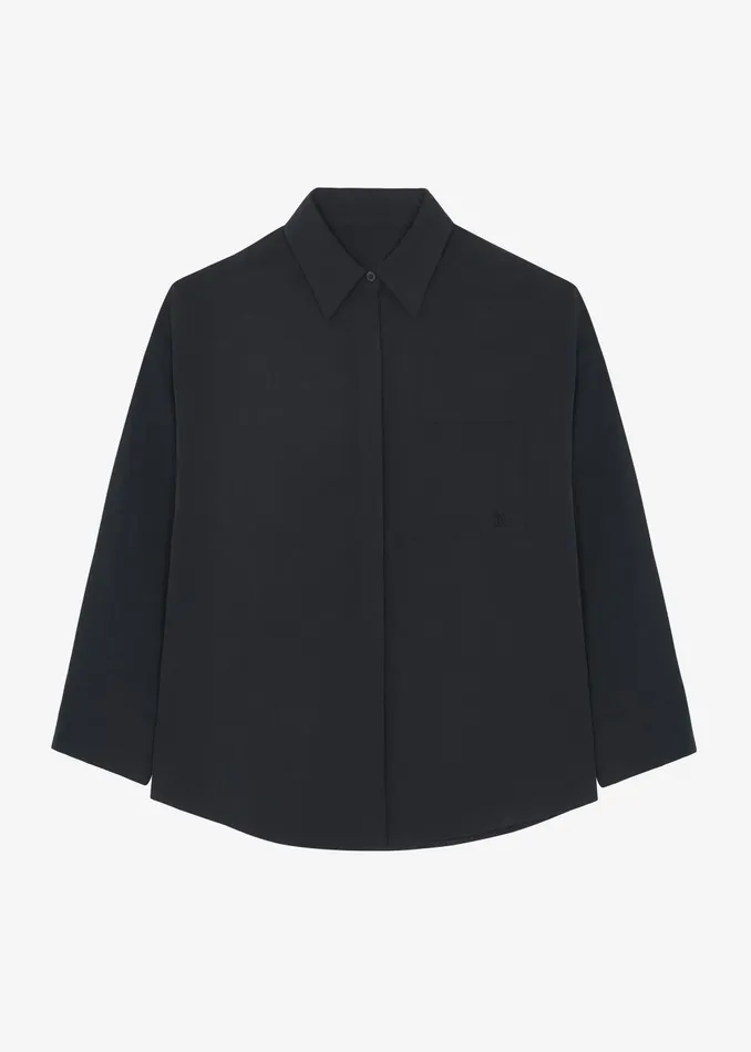 Women Della Midweight Button Up Shirt 8211 Black The Frankie Shop Tops