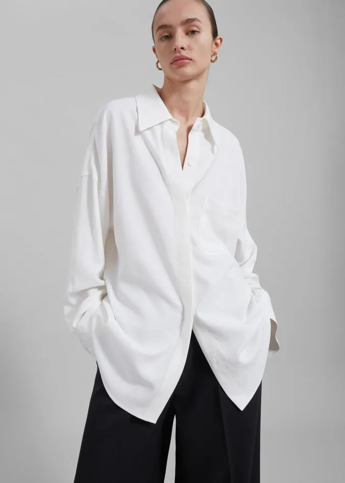 Women Della Midweight Button Up Shirt 8211 White The Frankie Shop Tops