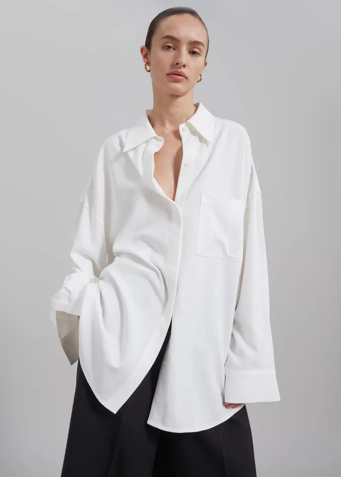 Women Della Midweight Button Up Shirt 8211 White The Frankie Shop Tops