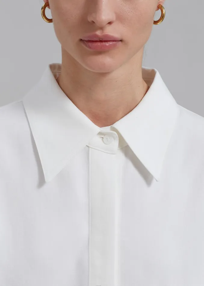 Women Della Midweight Button Up Shirt 8211 White The Frankie Shop Tops