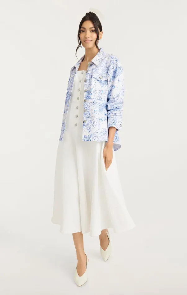 Women Denim Cinq Sept Garden Toile Scrunched Canyon Jacket Whiteblue