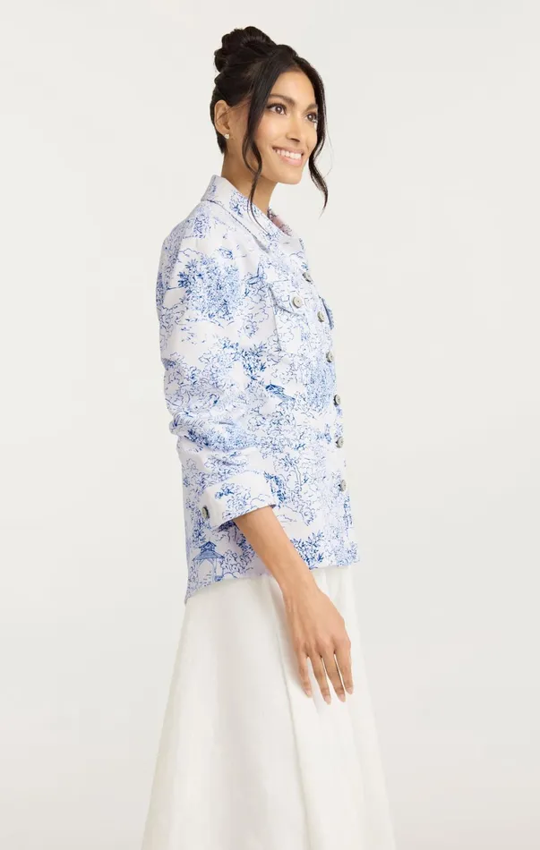 Women Denim Cinq Sept Garden Toile Scrunched Canyon Jacket Whiteblue