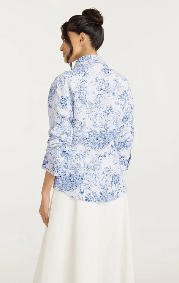 Women Denim Cinq Sept Garden Toile Scrunched Canyon Jacket Whiteblue