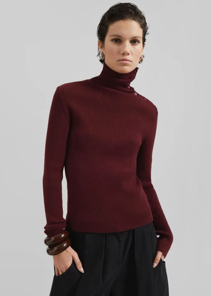 Women Devar Turtleneck Sweater 8211 Burgundy The Frankie Shop Knitwear