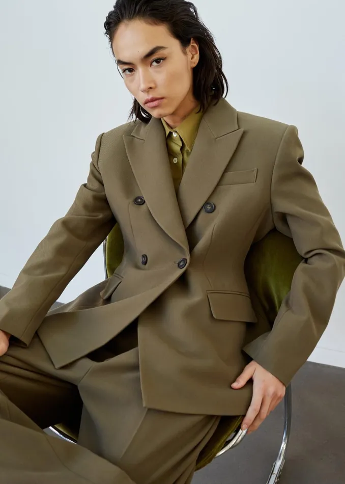 Women Dina Double Breasted Blazer 8211 Khaki The Frankie Shop Outerwear