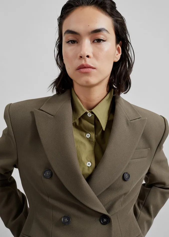 Women Dina Double Breasted Blazer 8211 Khaki The Frankie Shop Outerwear