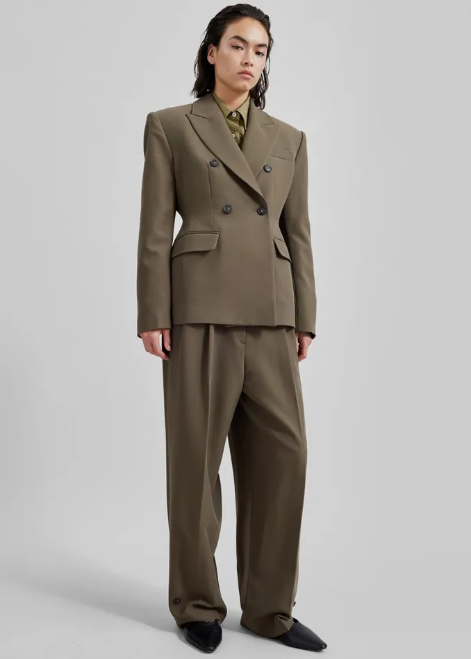 Women Dina Double Breasted Blazer 8211 Khaki The Frankie Shop Outerwear