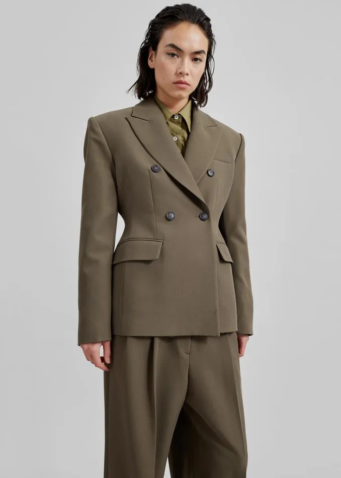 Women Dina Double Breasted Blazer 8211 Khaki The Frankie Shop Outerwear