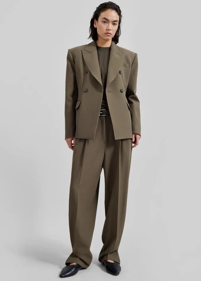 Women Dina Double Breasted Blazer 8211 Khaki The Frankie Shop Outerwear
