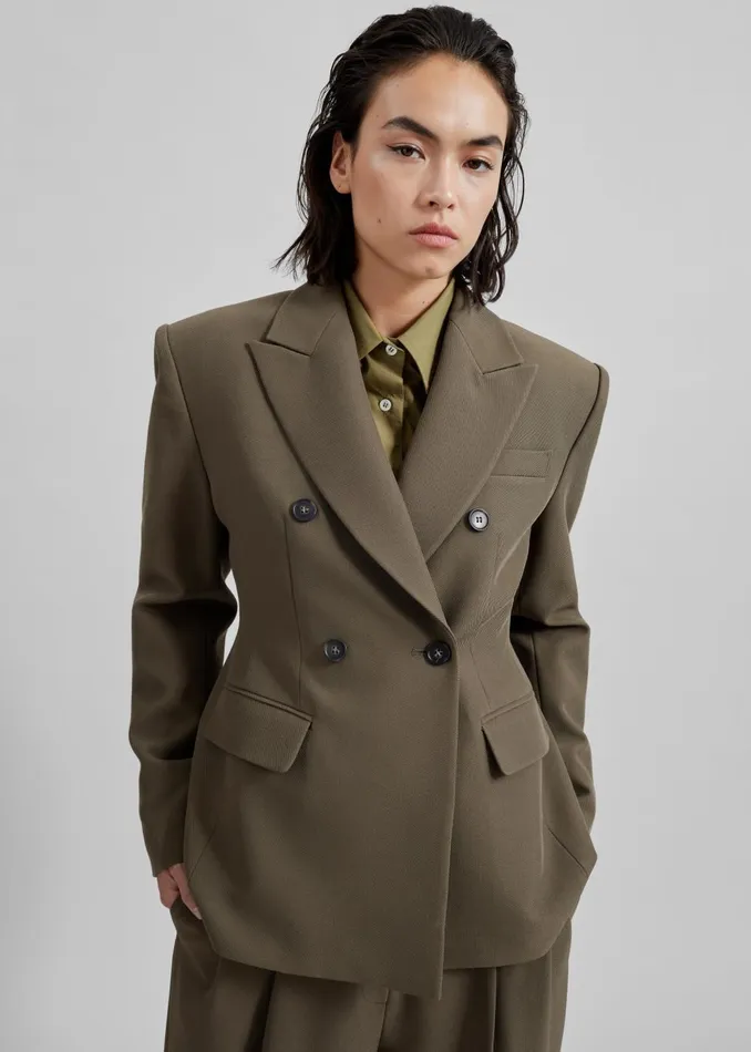 Women Dina Double Breasted Blazer 8211 Khaki The Frankie Shop Outerwear