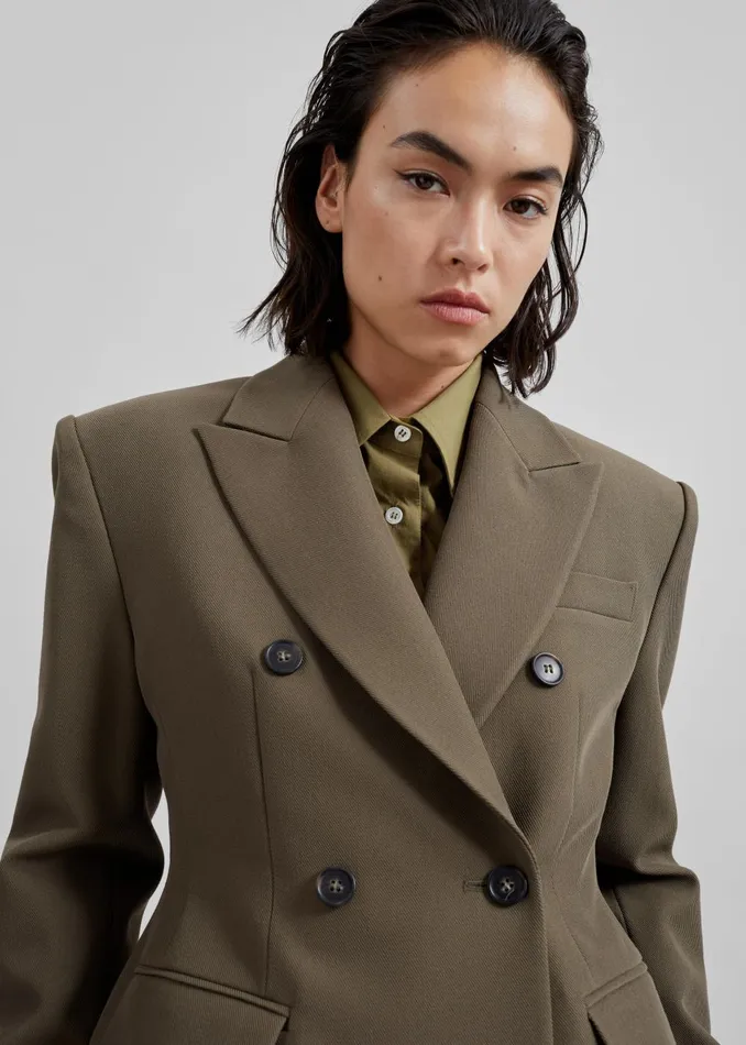 Women Dina Double Breasted Blazer 8211 Khaki The Frankie Shop Outerwear