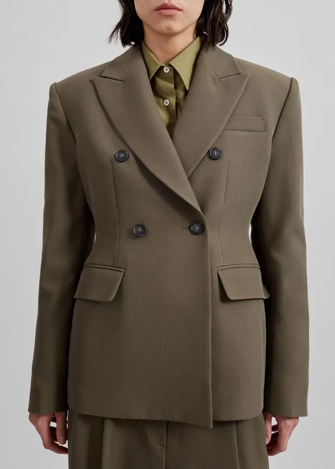 Women Dina Double Breasted Blazer 8211 Khaki The Frankie Shop Outerwear