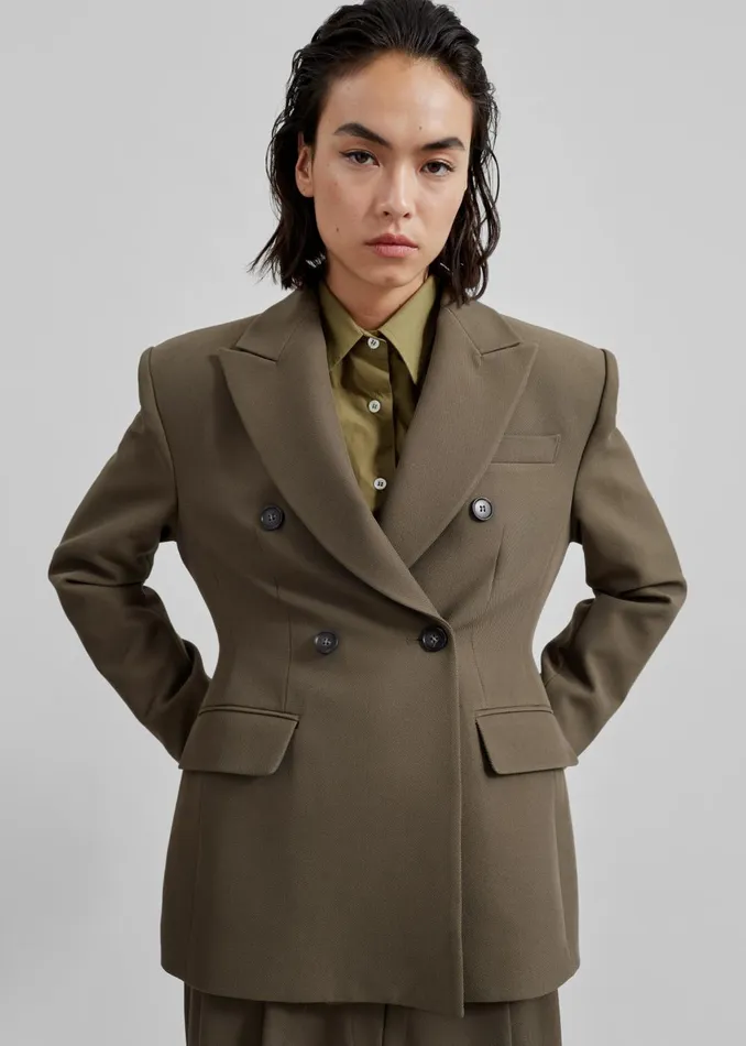 Women Dina Double Breasted Blazer 8211 Khaki The Frankie Shop Outerwear