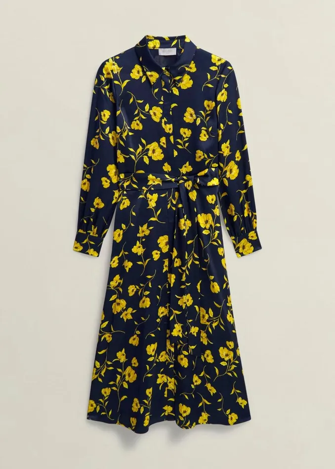Women Dresses and Jumpsuits Hobbs Amelia Shirt Dress Navy Yellow