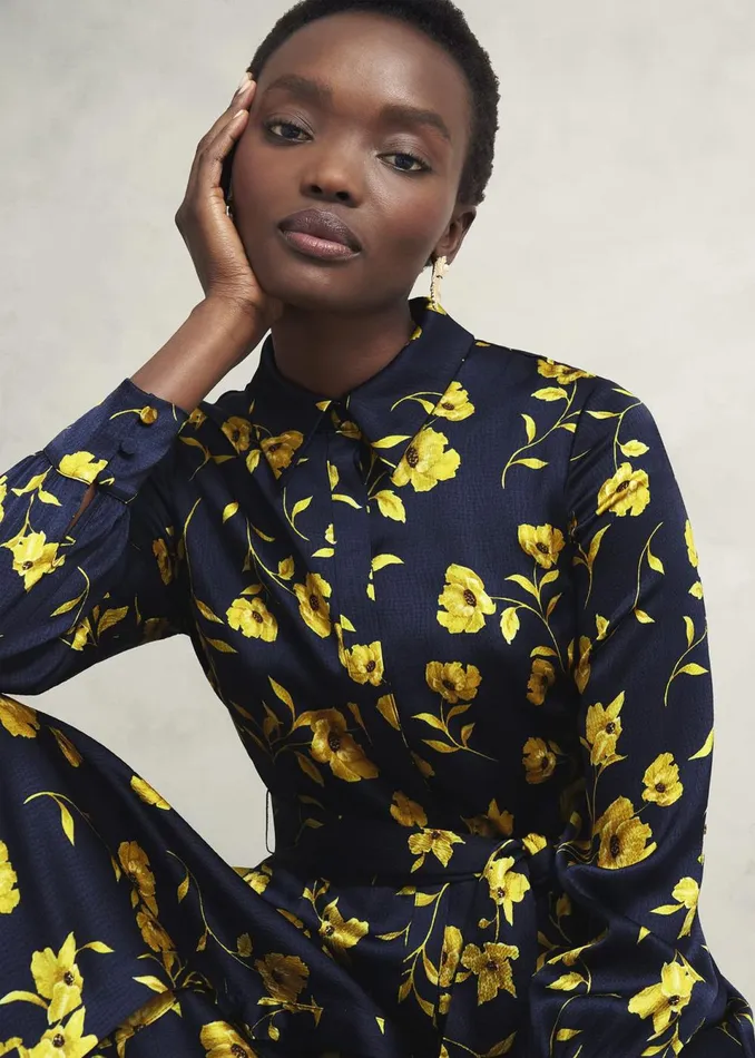 Women Dresses and Jumpsuits Hobbs Amelia Shirt Dress Navy Yellow