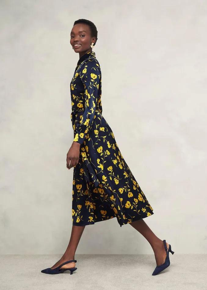 Women Dresses and Jumpsuits Hobbs Amelia Shirt Dress Navy Yellow