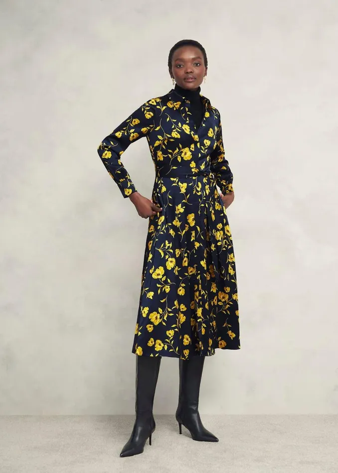 Women Dresses and Jumpsuits Hobbs Amelia Shirt Dress Navy Yellow