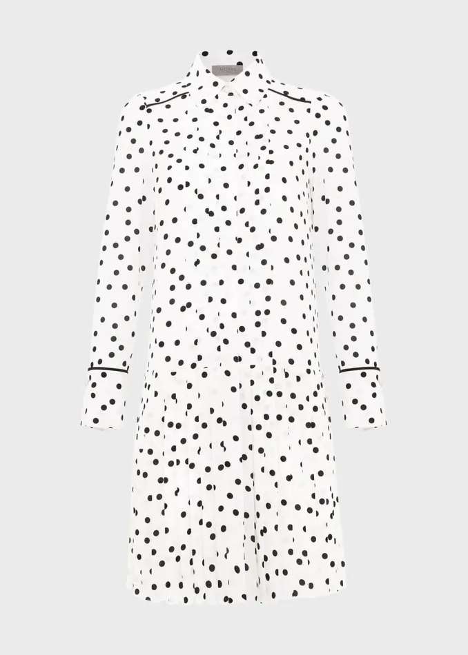 Women Dresses and Jumpsuits Hobbs Francesca Spot Pleated Dress Ivory Black