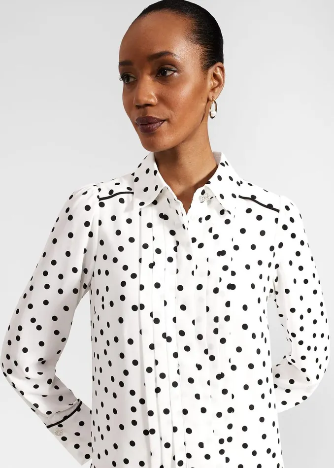 Women Dresses and Jumpsuits Hobbs Francesca Spot Pleated Dress Ivory Black