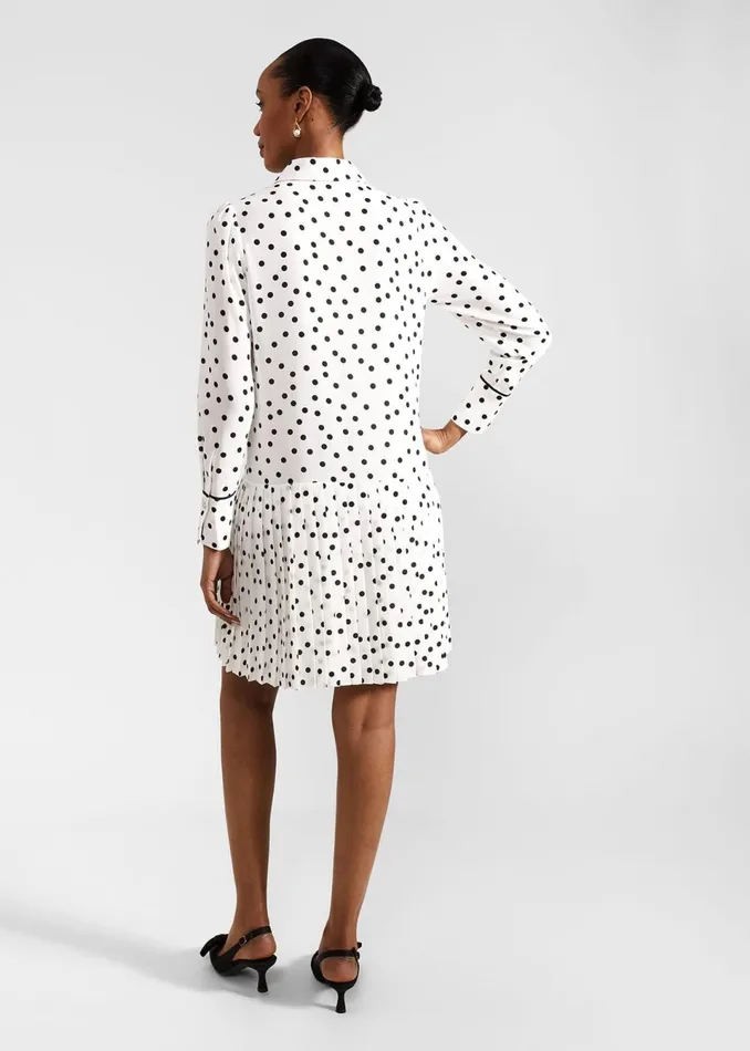 Women Dresses and Jumpsuits Hobbs Francesca Spot Pleated Dress Ivory Black