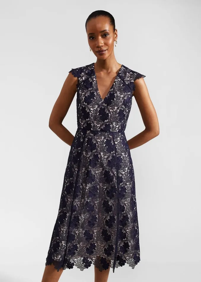 Women Dresses and Jumpsuits Hobbs Hannah Lace Dress Navy Pale Pink