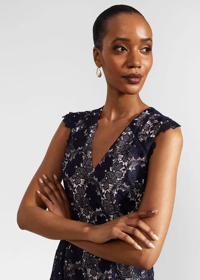 Women Dresses and Jumpsuits Hobbs Hannah Lace Dress Navy Pale Pink