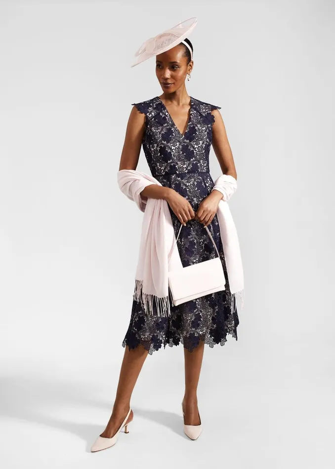 Women Dresses and Jumpsuits Hobbs Hannah Lace Dress Navy Pale Pink