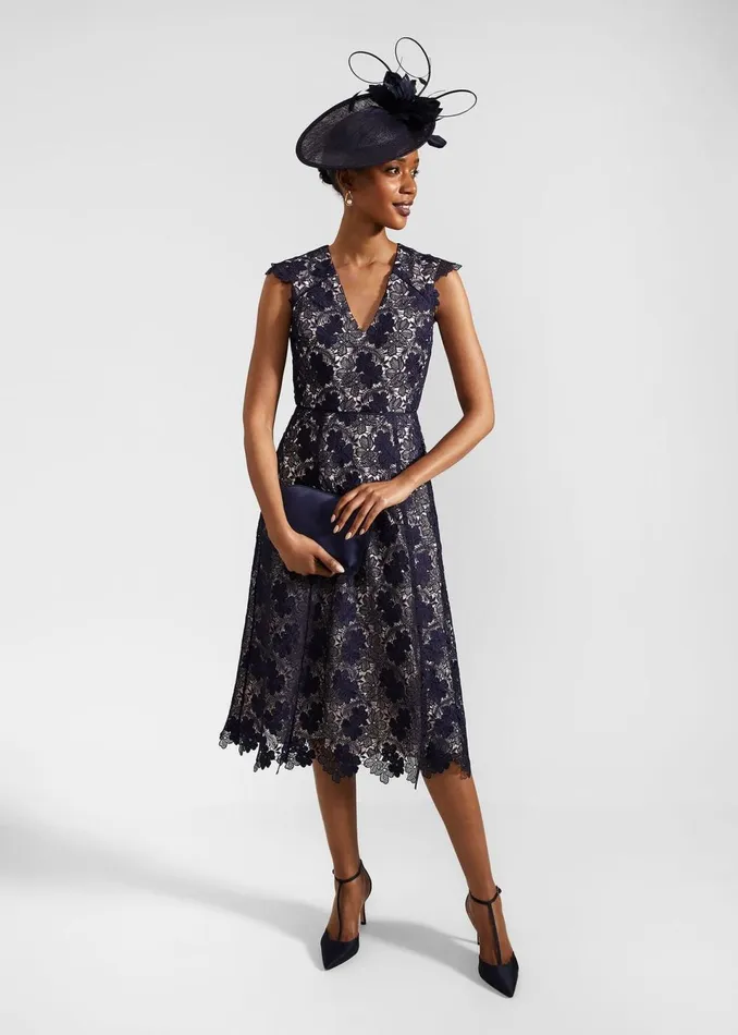 Women Dresses and Jumpsuits Hobbs Hannah Lace Dress Navy Pale Pink