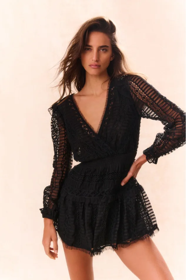 Women Dresses LoveShackFancy Alonsa LaceDetailed Mini Dress Black