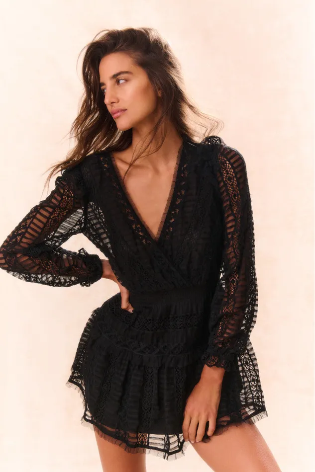 Women Dresses LoveShackFancy Alonsa LaceDetailed Mini Dress Black