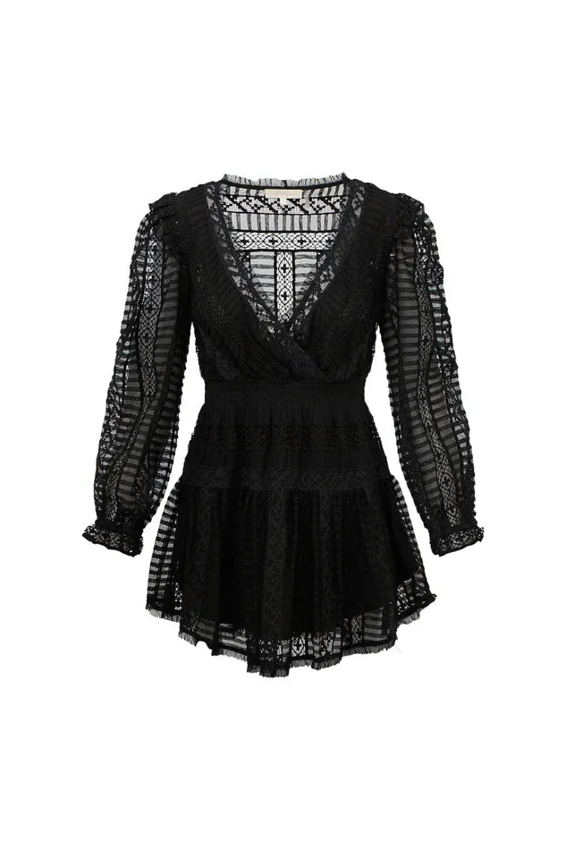 Women Dresses LoveShackFancy Alonsa LaceDetailed Mini Dress Black