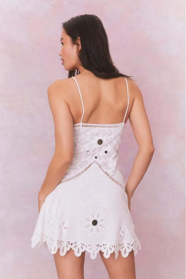 Women Dresses LoveShackFancy Brealynn Embellished Cotton Mini Dress True White Women Dresses LoveShackFancy Brealynn Embellished Cotton Mini Dress True White