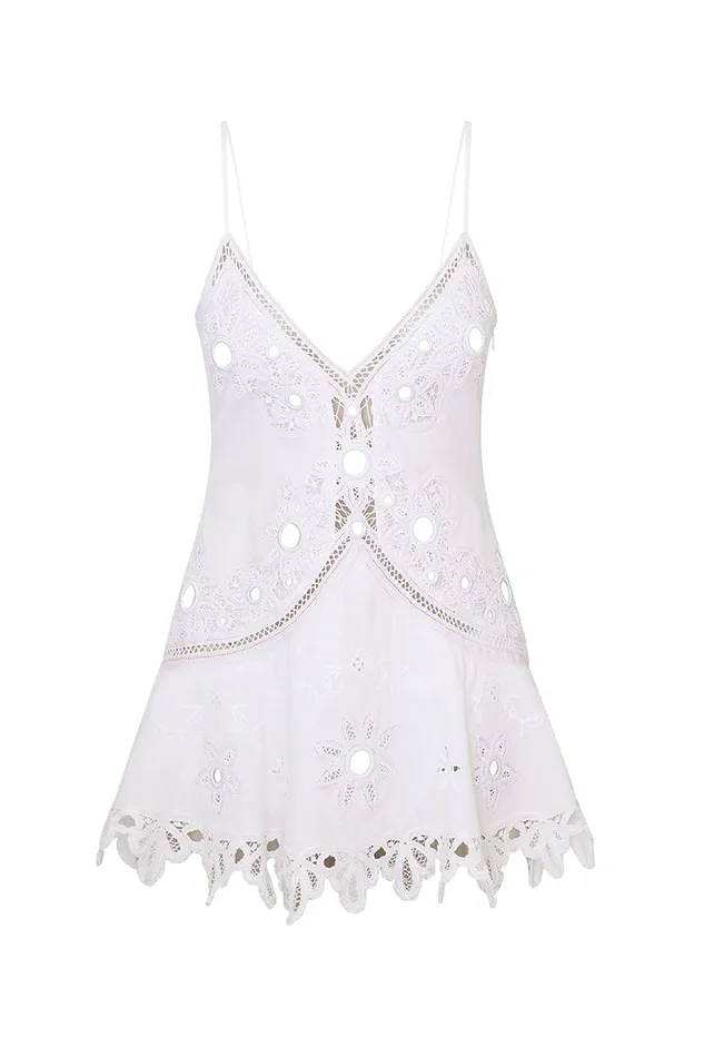 Women Dresses LoveShackFancy Brealynn Embellished Cotton Mini Dress True White Women Dresses LoveShackFancy Brealynn Embellished Cotton Mini Dress True White
