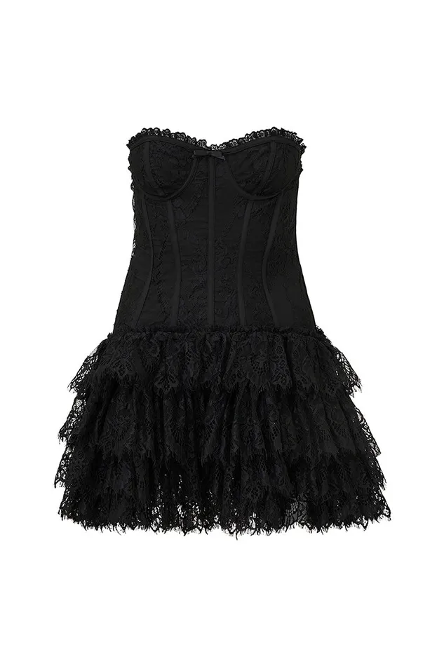 Women Dresses LoveShackFancy Carlene Lace Bustier Mini Dress Black
