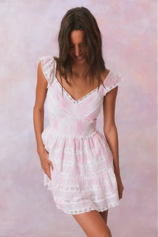 Women Dresses LoveShackFancy Finny Hand Dyed Mini Dress Peony Pink Hand Dye