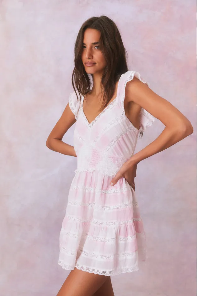 Women Dresses LoveShackFancy Finny Hand Dyed Mini Dress Peony Pink Hand Dye