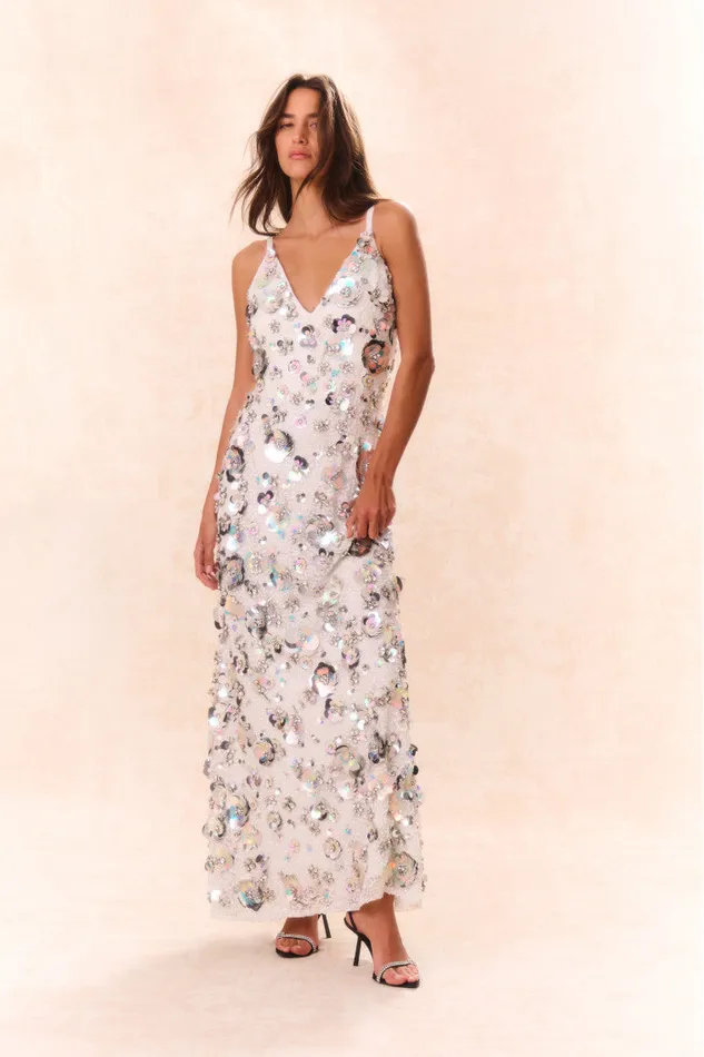 Women Dresses LoveShackFancy Hubbard Embellished Dress Silver