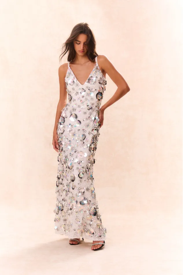 Women Dresses LoveShackFancy Hubbard Embellished Dress Silver