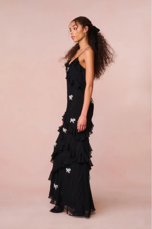 Women Dresses LoveShackFancy Rialto Crystal BowEmbellished Maxi Dress Black