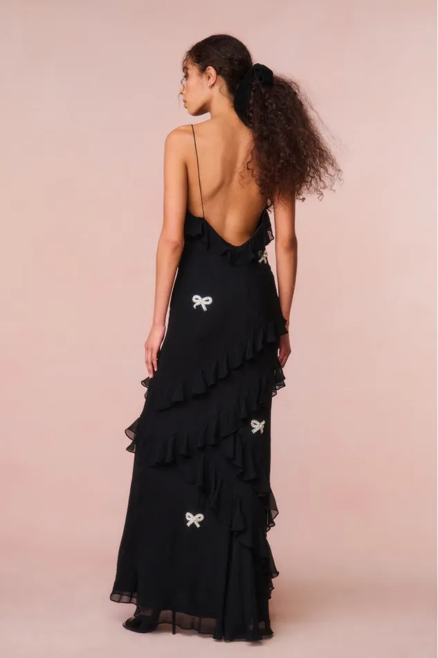 Women Dresses LoveShackFancy Rialto Crystal BowEmbellished Maxi Dress Black