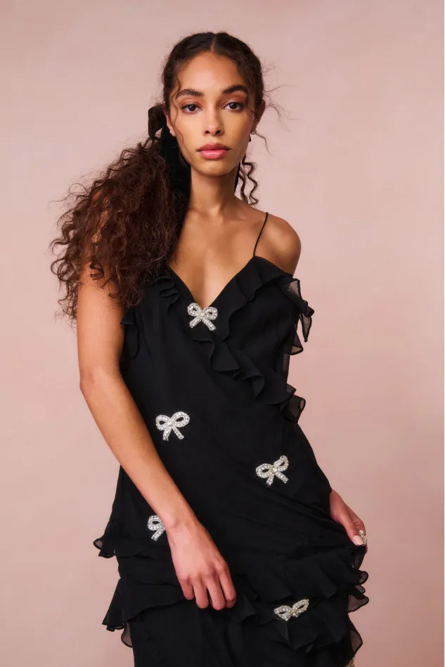 Women Dresses LoveShackFancy Rialto Crystal BowEmbellished Maxi Dress Black