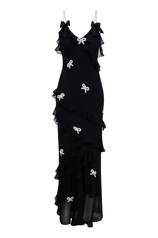 Women Dresses LoveShackFancy Rialto Crystal BowEmbellished Maxi Dress Black