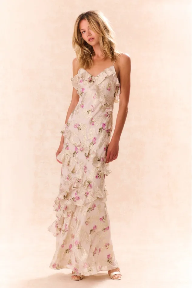 Women Dresses LoveShackFancy Rialto Floral Silk Maxi Dress Violet Whimsy