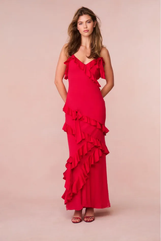 Women Dresses LoveShackFancy Rialto Silk Ruffle Maxi Dress Red
