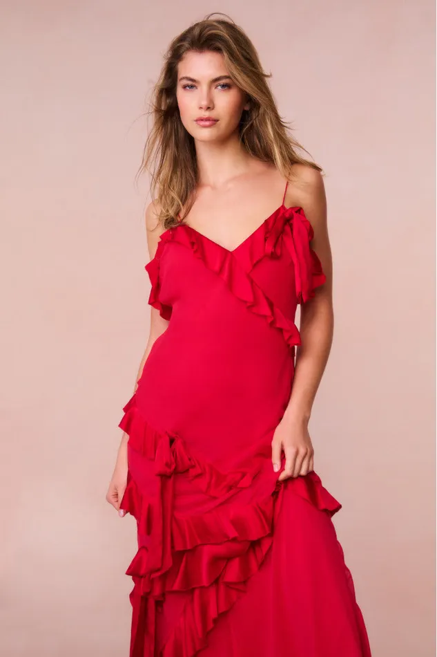 Women Dresses LoveShackFancy Rialto Silk Ruffle Maxi Dress Red